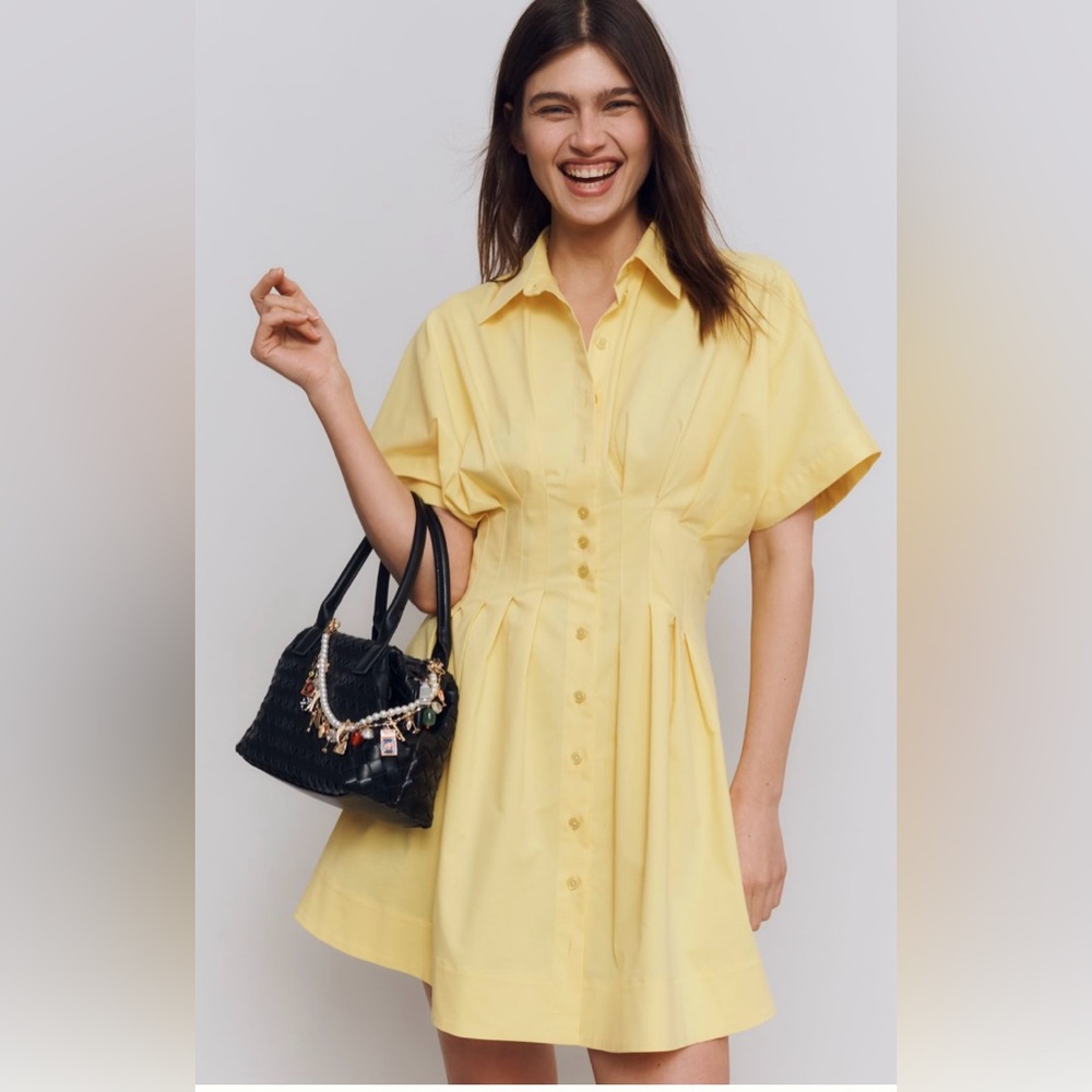 Anthropologie Yellow Button-Front Mini Dress